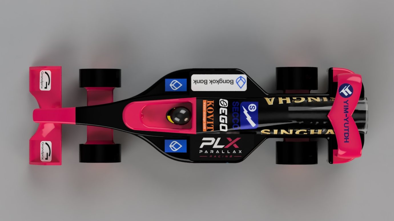 Parallax Racing car in its 2026 sponsor livery, plan view