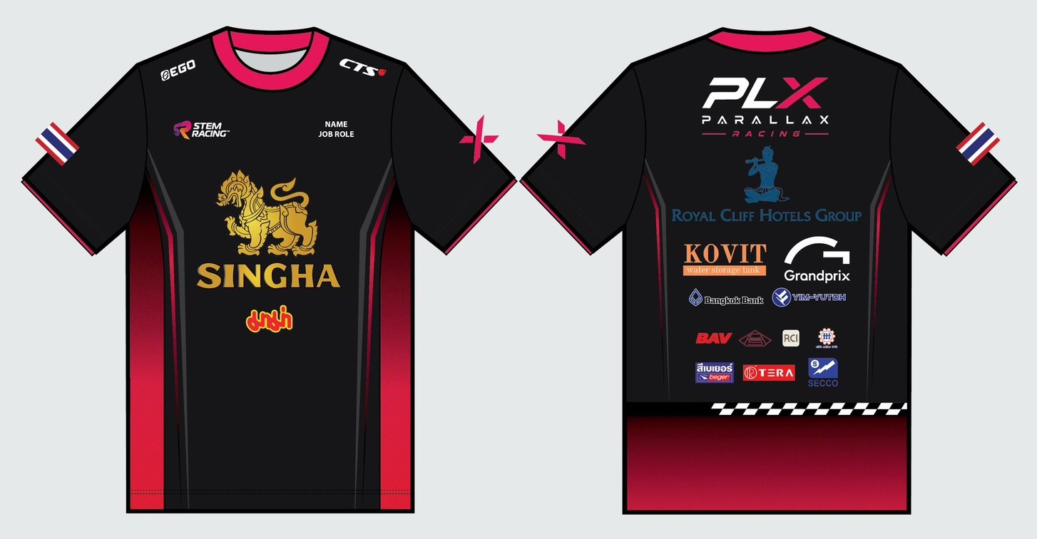 Parallax Racing team shirt, front and back