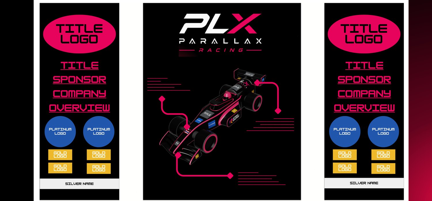 Parallax Racing pit display layout showing sponsor tier placement